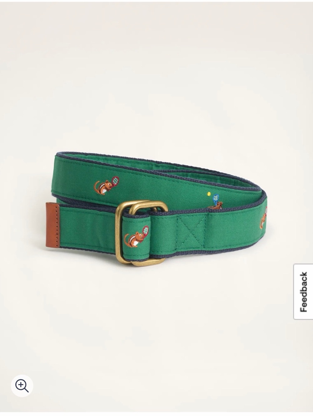 Mens Brooks Brothers D-Ring Ribbon Belt Size medium whimsical squirrel tennis